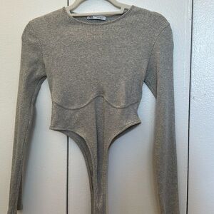 Zara Grey Ribbed Underwire Bodysuit